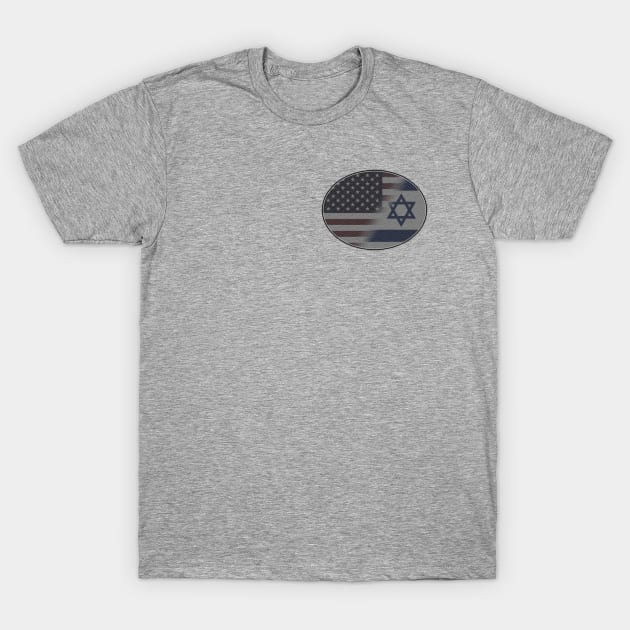 American and Israeli Flag Blended in Oval T-Shirt by designs-by-ann